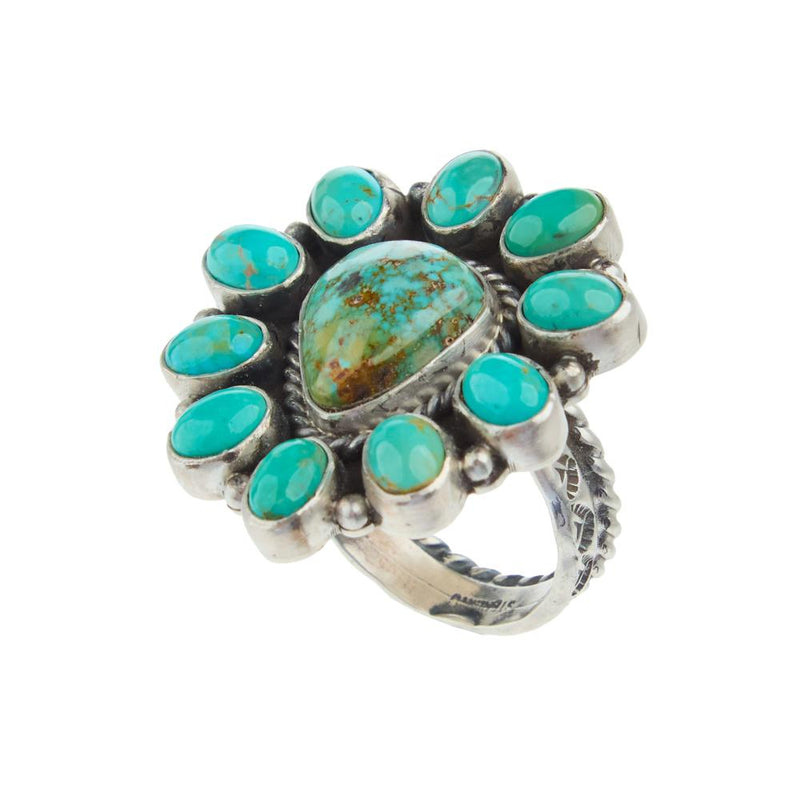 Adjustable Sterling Silver Turquoise Cluster Ring