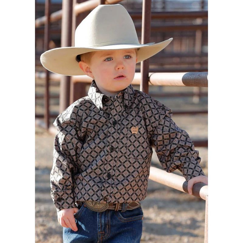 Baby Boys Black Print Button Shirt