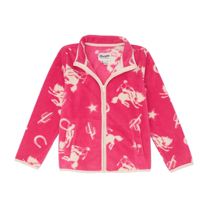 Girls Pink Fleece Rodeo Print Jacket