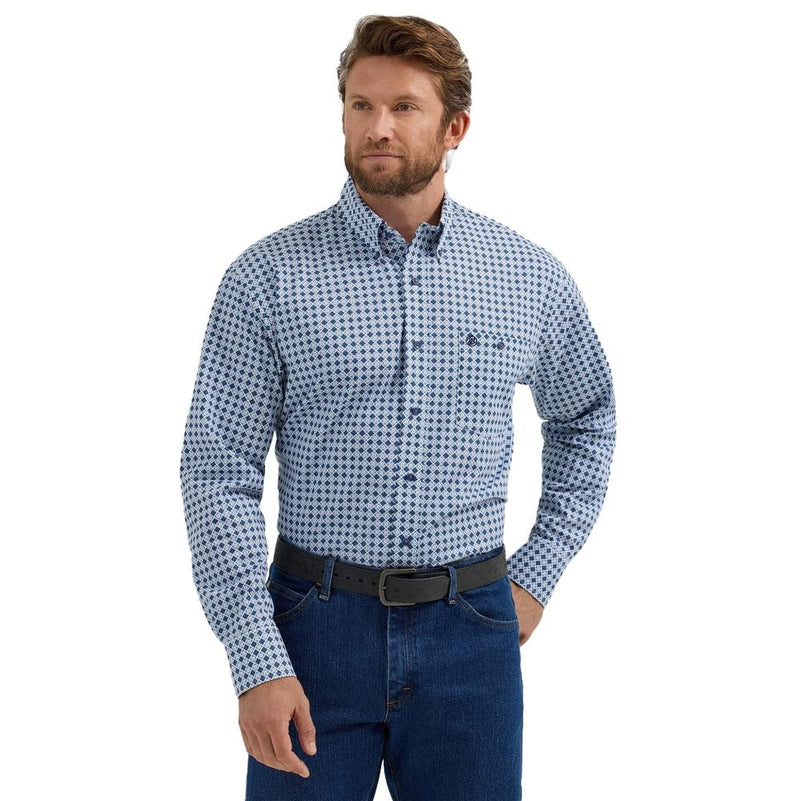 Wrangler Men's Blue Print Classic L/S Shirt