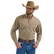George Strait Tan Burgundy Plaid Print Shirt
