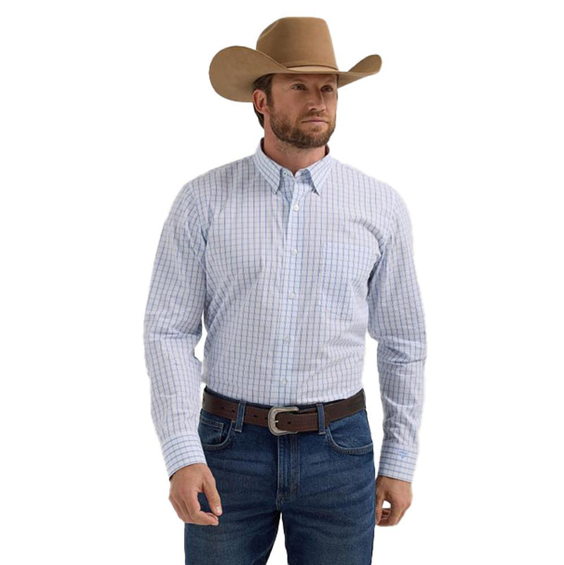 Men's Cody Johnson Blue Windowpane Long Sleeve Button Down Shirt