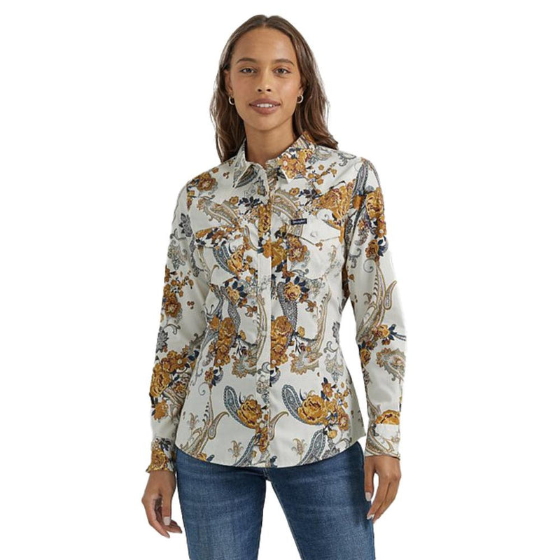 Women's White Paisley Snap Shirt