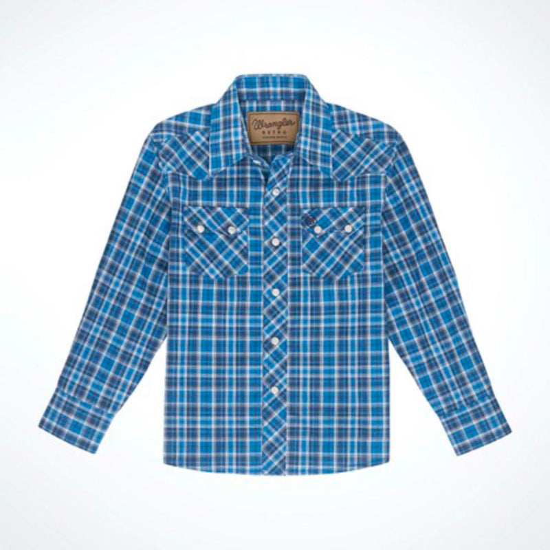 Boys Blue Plaid Retro Long Sleeve Shirt