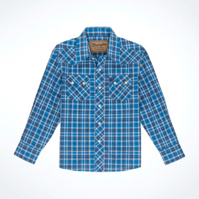 Boys Blue Plaid Retro Long Sleeve Shirt