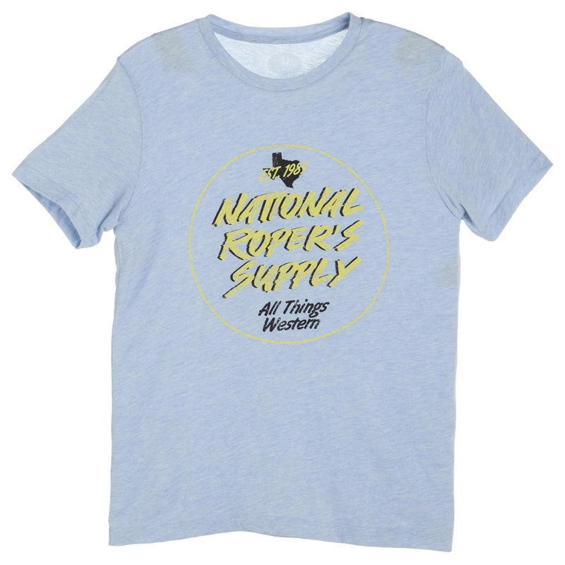 National Ropers Supply Round Logo Dusty Blue Tee