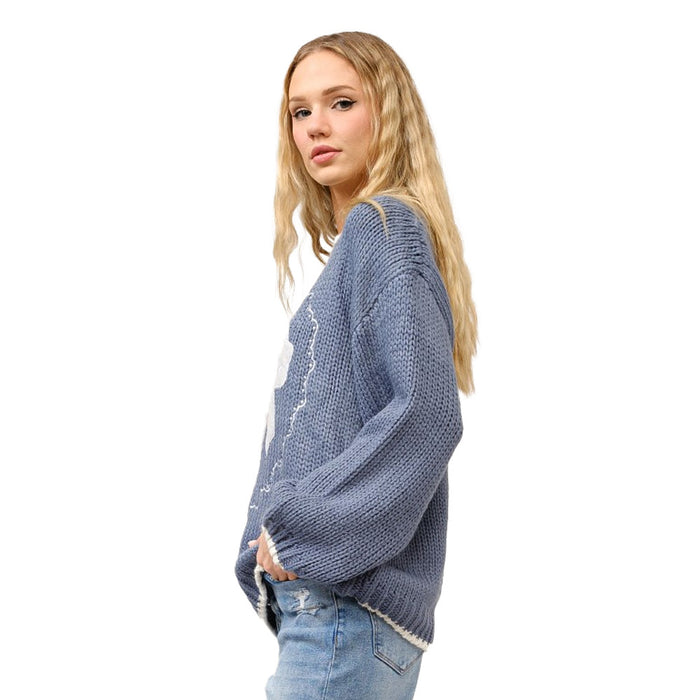 Blue B Women's Navy Bow Embroidered Sweater