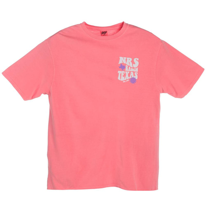 NRS Ranch Texas Groovy Logo Neon Coral Tee
