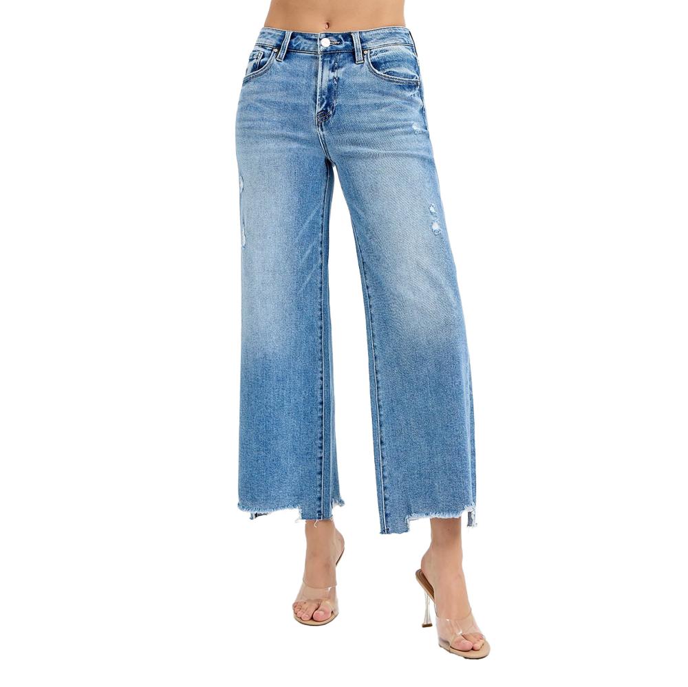 RISEN Full Size High Rise Distressed Crop Straight Jeans main image 0