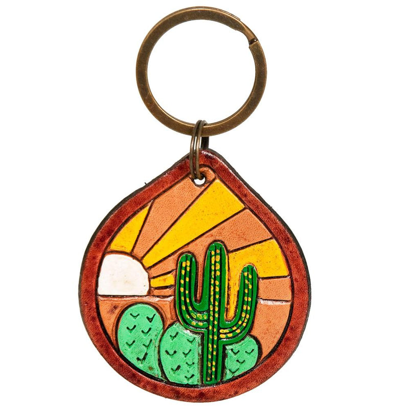 Cactus Sunrise Leather Key Chain