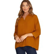Women's Caramel Collard Woven Top