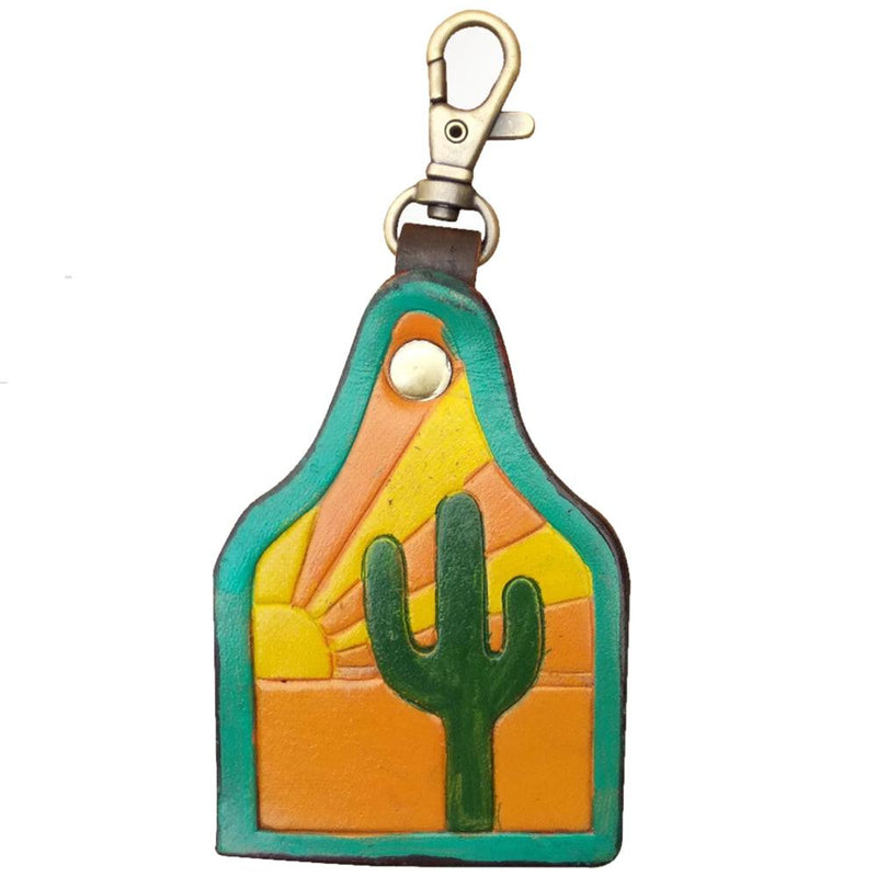 Ear Tag Cactus Leather Key Fob