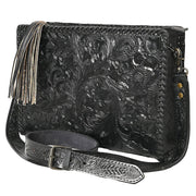 Black Tooled Leather Crossbody