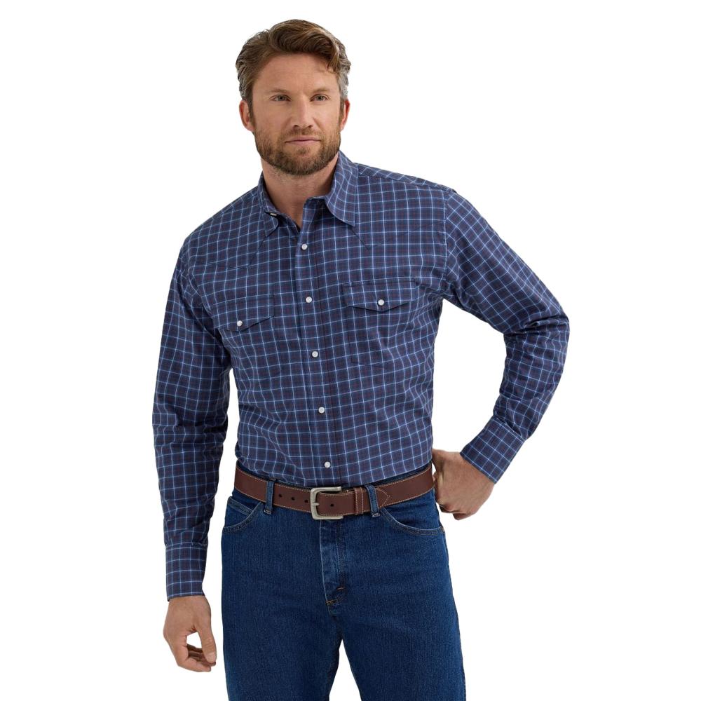 112355379 Wrangler Men's Retro® Modern Fit Long Sleeve Western Snap Shirt - Navy Plaid main image 0