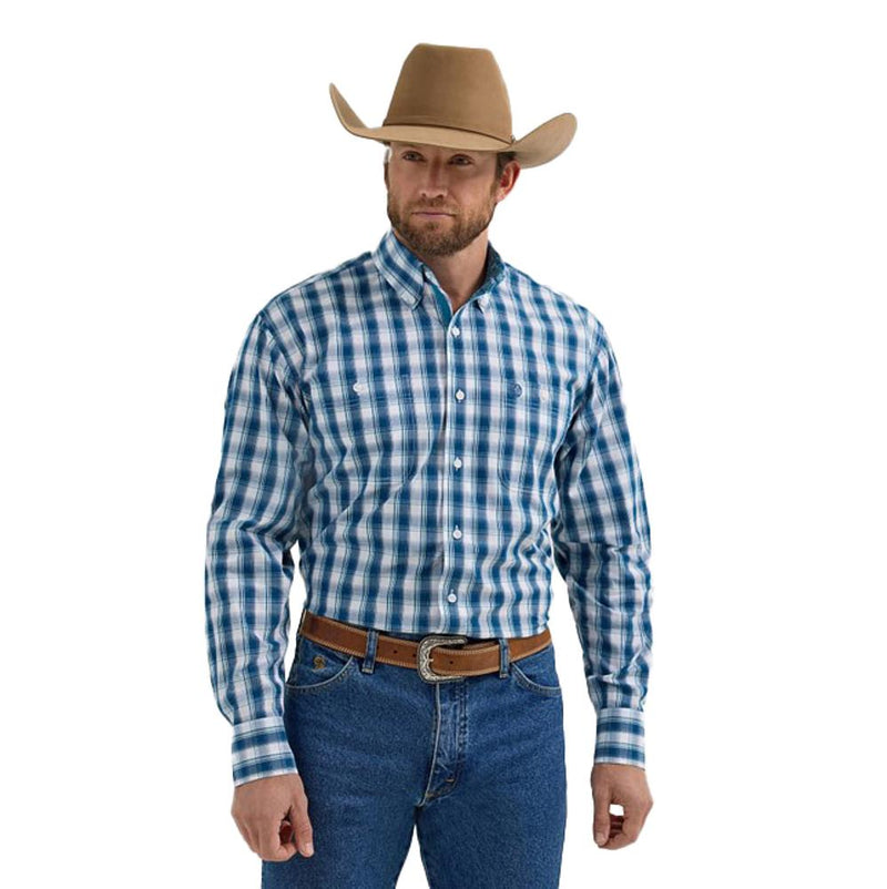 Men's George Strait Long Sleeve Navy Plaid Shirt