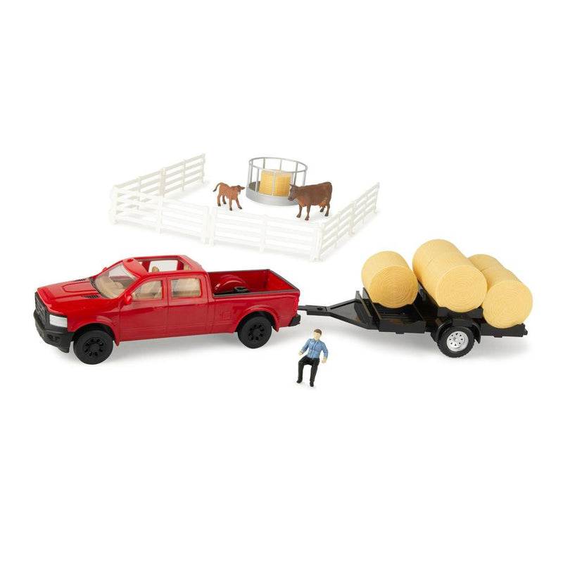 Farm Toy Set with Truck, Trailer, Bales, Cows and Fencing