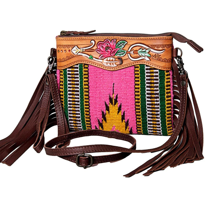 Leather/Tooled Rose Saddle Blanket Crossbody