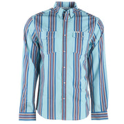 Brand Mens Light Blue Stripe Vented Pearl Snap Shirt