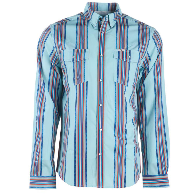 Brand Mens Light Blue Stripe Vented Pearl Snap Shirt