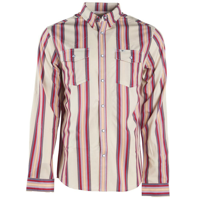 Brand Mens Red Stripe Vented Pearl Snap Shirt