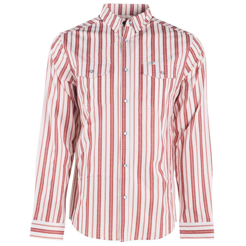 Brand Mens Red Striped Vented Pearl Snap Shirt
