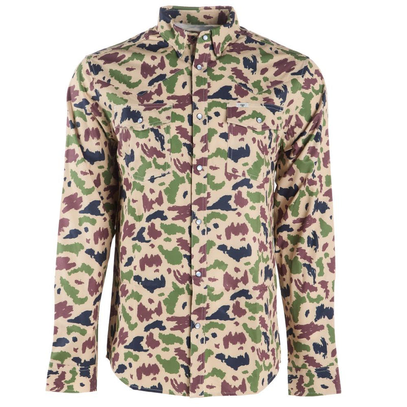 Brand Mens Camo Vented Long Sleeve Pearl Snap Shirt