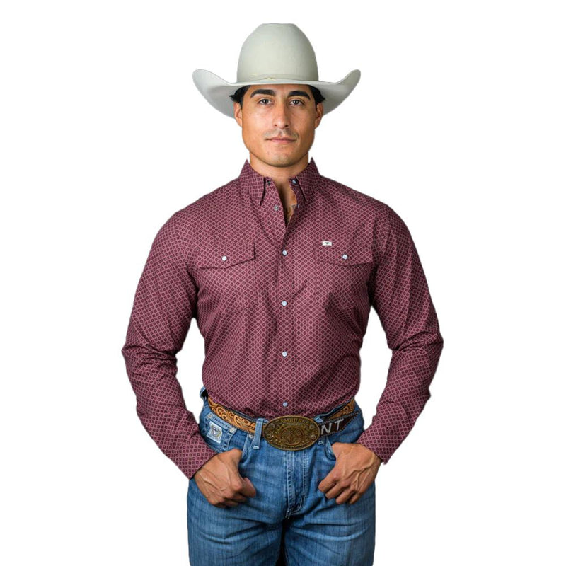 Brand Mens Red Print Vented Pearl Snap Shirt