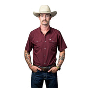 Brand Mens Maroon Vented Pearl Snap Shirt