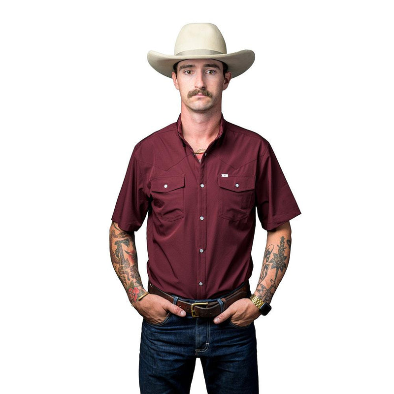 Brand Mens Maroon Vented Pearl Snap Shirt