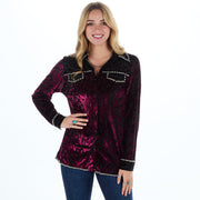 Womens Black Burgundy Studded Shirt