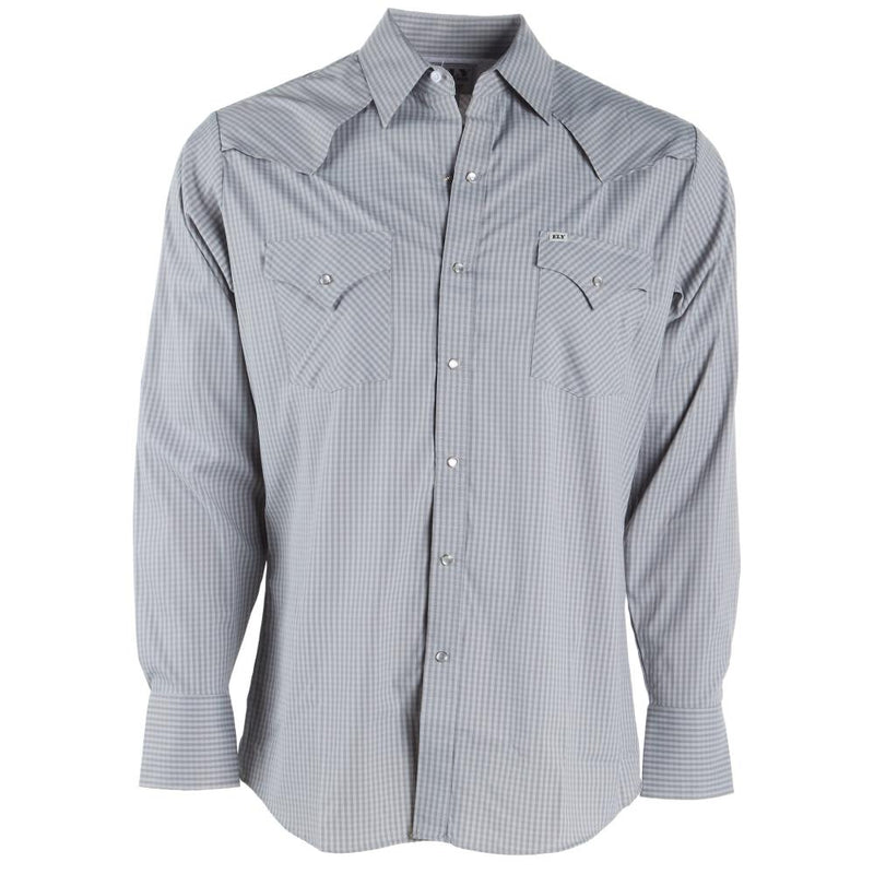 Mens Pro Tech Grey Check Long Sleeve Snap Shirt