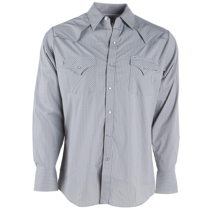 Mens Pro Tech Grey Check Long Sleeve Snap Shirt