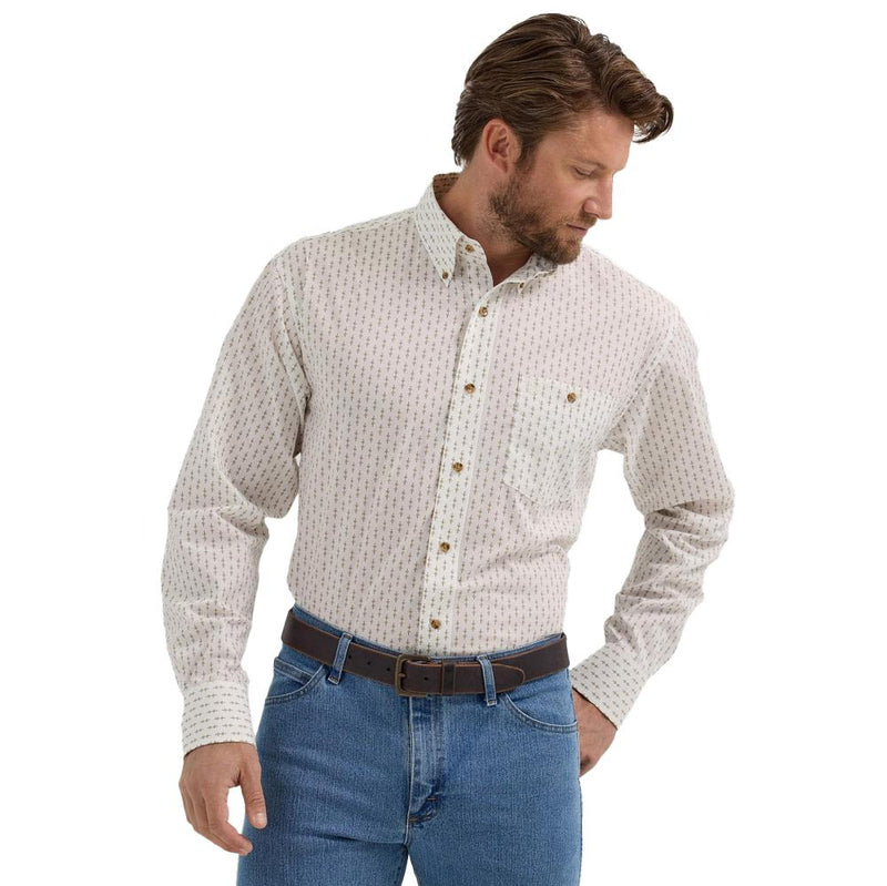 Mens Tan Print Classic Long Sleeve Shirt