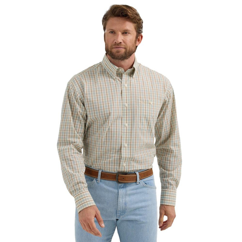 Mens Tan Print Classic Long Sleeve Shirt
