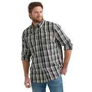 Mens Performance Tan/Blk Plaid Shirt