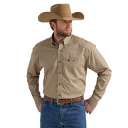 Mens Brown Printed Long Sleeve Button Shirt