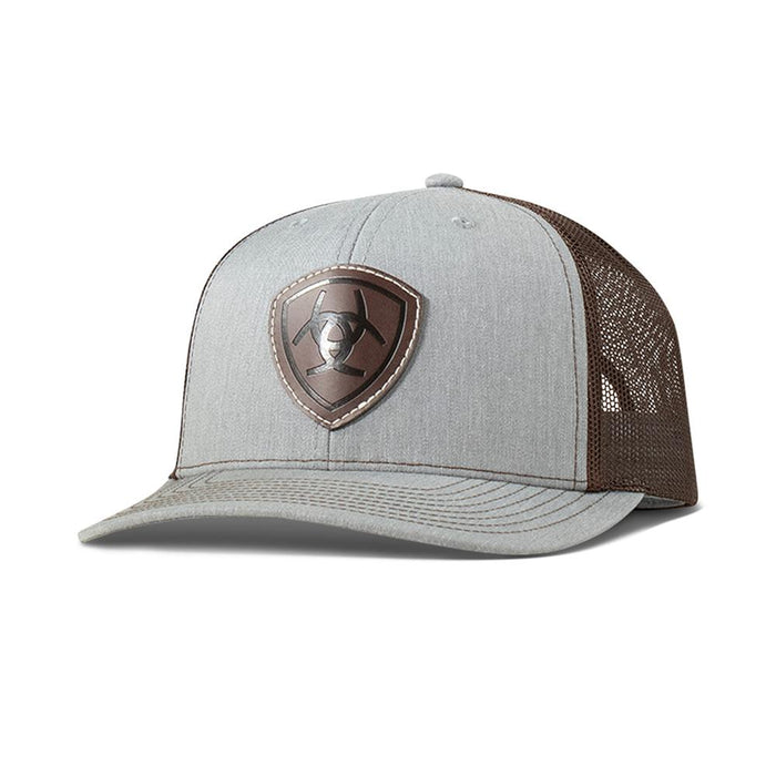 Ariat Men`s Grey/Brown Leather Patch Cap