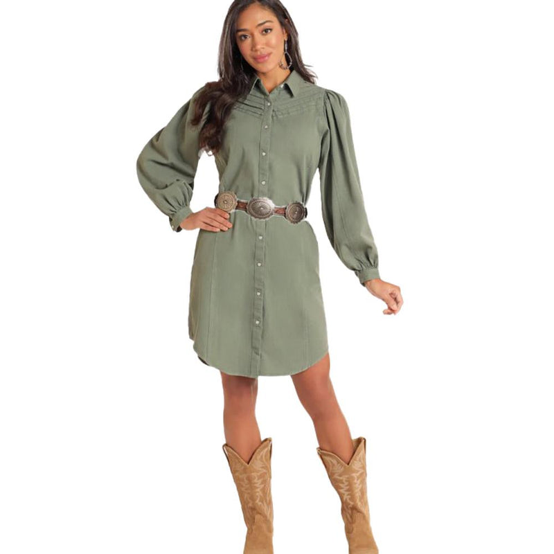 Womens Olive Snap Dress