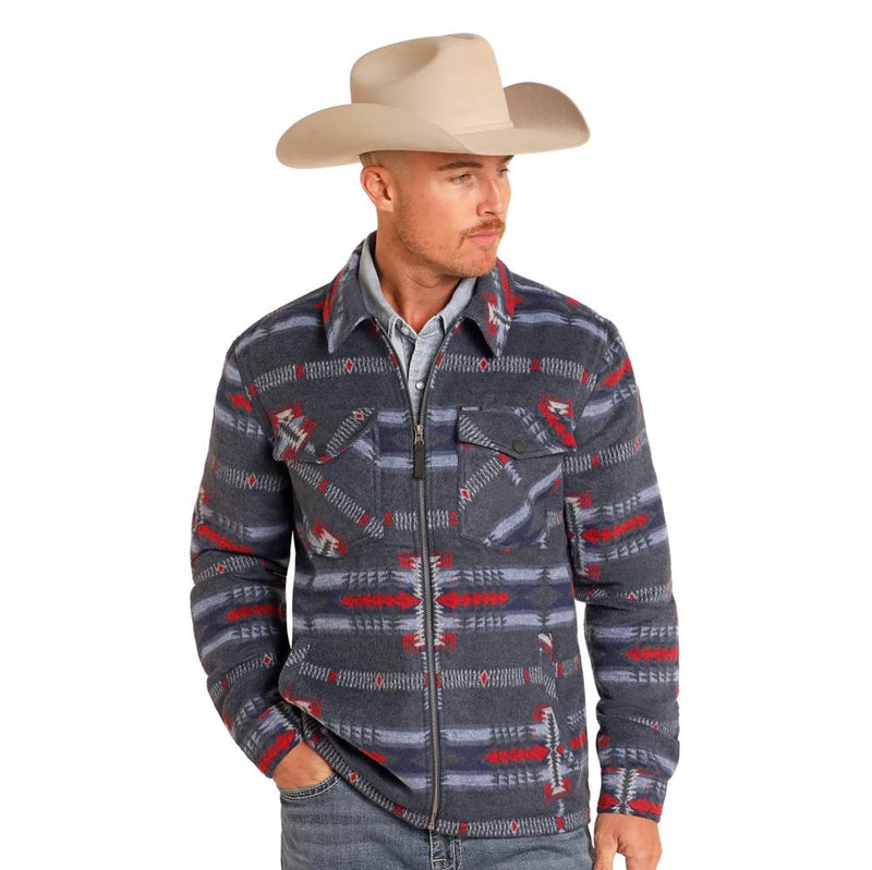 N Mens Brushed Aztec Jacquard Zip Shirt Jacket