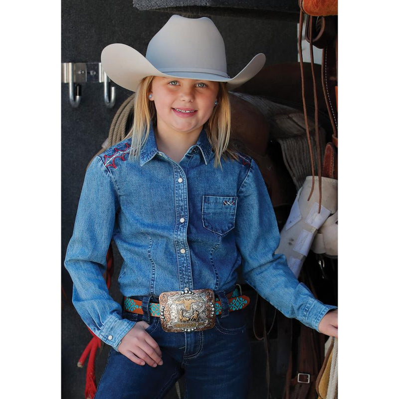 Girls Long Sleeve Pearl Snap Shirt