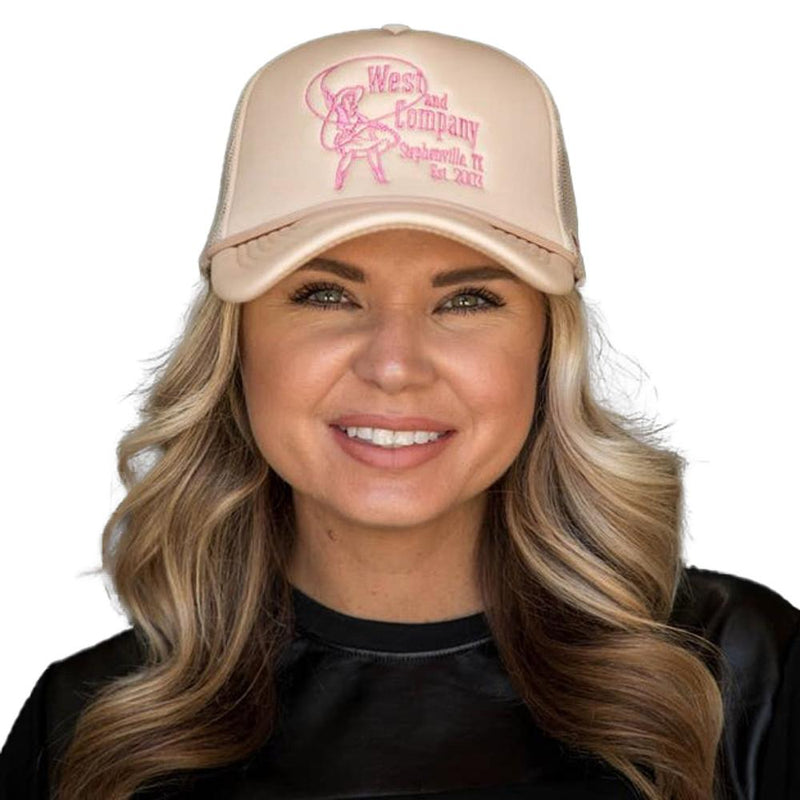 Tan Embroidered Pink Cowgirl Cap