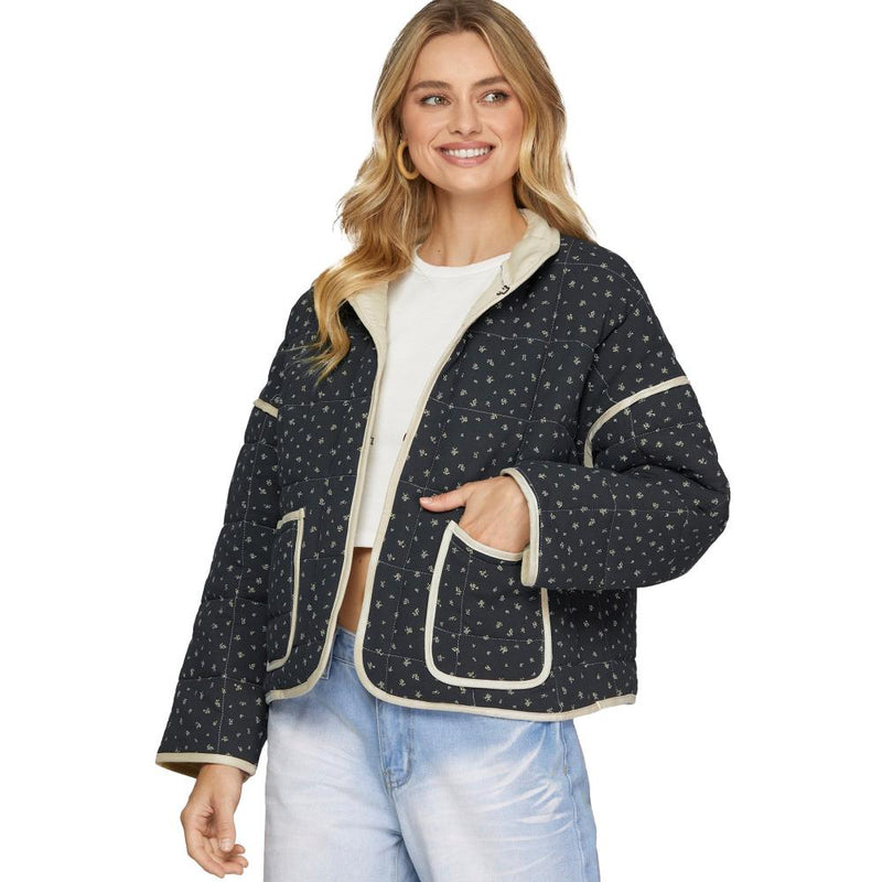 Navy Floral Quilted Jacket