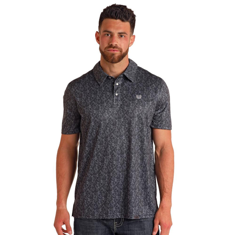 Mens Rodeo Novelty Black Polo