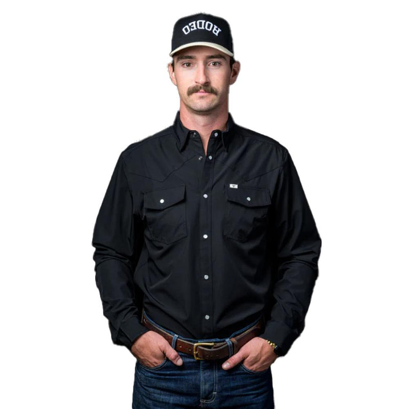 Mens Black Vented Pearl Snap Shirt