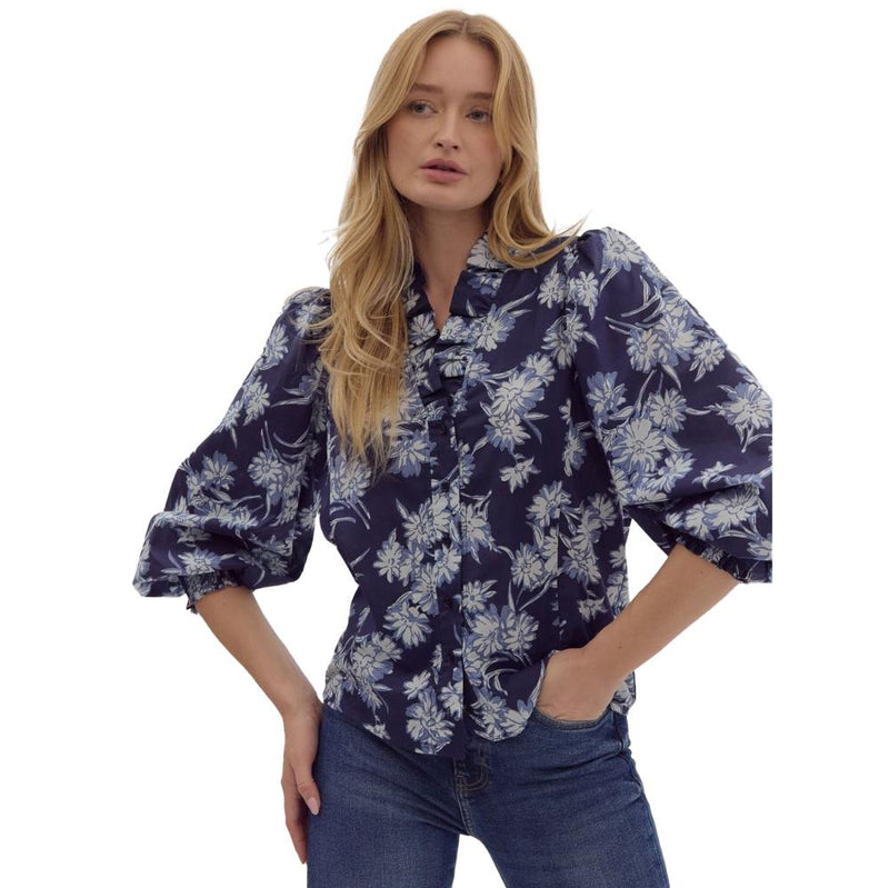 Womens Navy Print Top