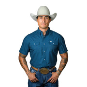Mens Blue Print Vented Pearl Snap Shirt