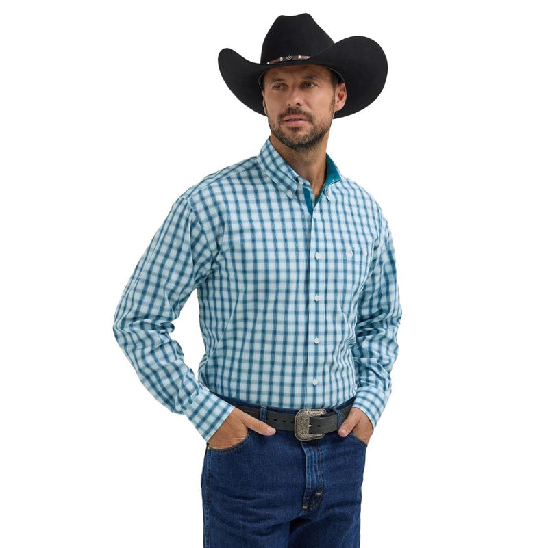 George Strait White Teal Plaid
