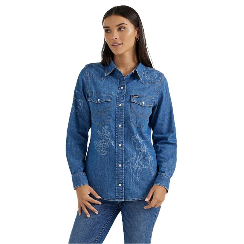 Womens Denim Snap Cowboy Laser Shirt