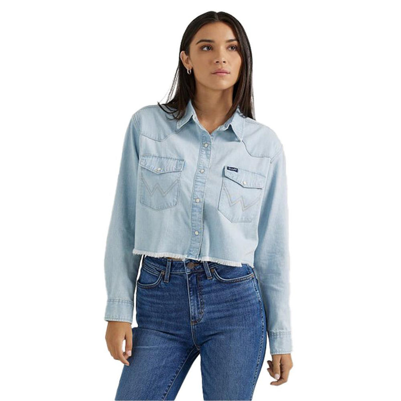 Womens Cut-Off Denim Snap Shirt