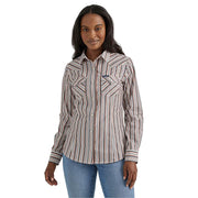 Womens Metallic Pink/Grey Stripe Snap Shirt